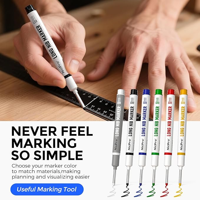 Nicpro 39 Pack Carpenter Pencils with Sharpener, Mechanical Carpenter Pencil Set with 102 Refills, Long Nib Marker Pens, Carbide Scribe Tool & Construction Pencils for Architect Woodworking with Case