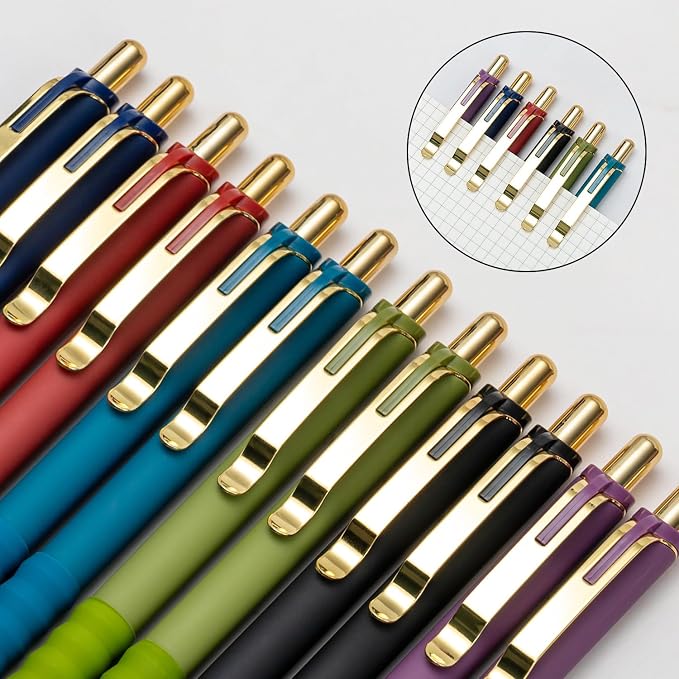 Linbsunne Gel Pens Black Ink Pen 0.5mm Fine Point, Vintage-12 pcs | Smooth Writing, Retractable Pens with Soft Grip, Office School Supplies for Nurses Teachers, Quick Dry