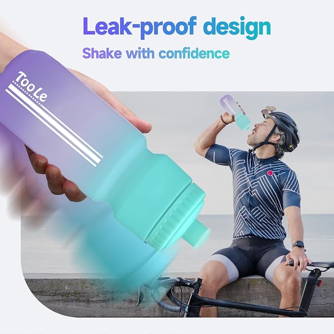 TooLe 24oz Bike Water Bottle, Sport Squeeze Water Bottle Leakproof BPA Free | with Capacity Scale w/Pull Top Lid, Reusable, for Bicycle, Gym,, Hiking 2 Pack