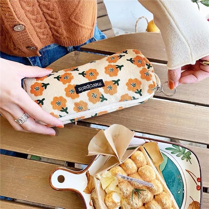Pencil Pouch Cute Pencil Case Office Storage Bag Holder Box Organizer Aesthetic Bow Flower Pattern Makeup Pouch Cosmetic Bag for Women Girls