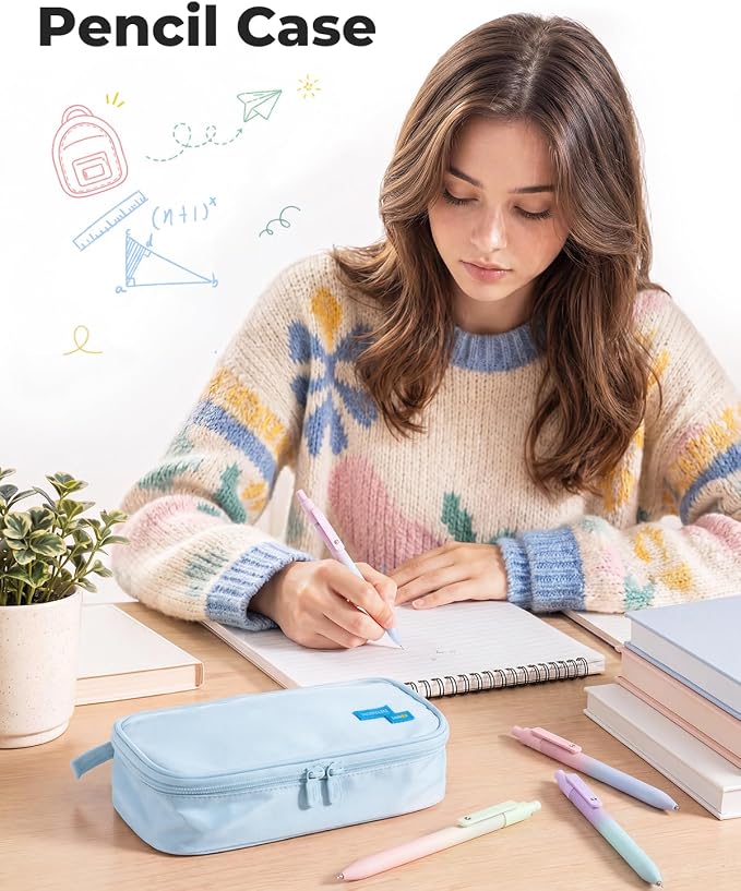 Four Candies Large Pencil Case, 5 Compartments Canvas Pen Organizer | Big Capacity Pencil Pouch Bag for School Supplies, Portable Stationery Holder for Teen Girls Boy Men Women