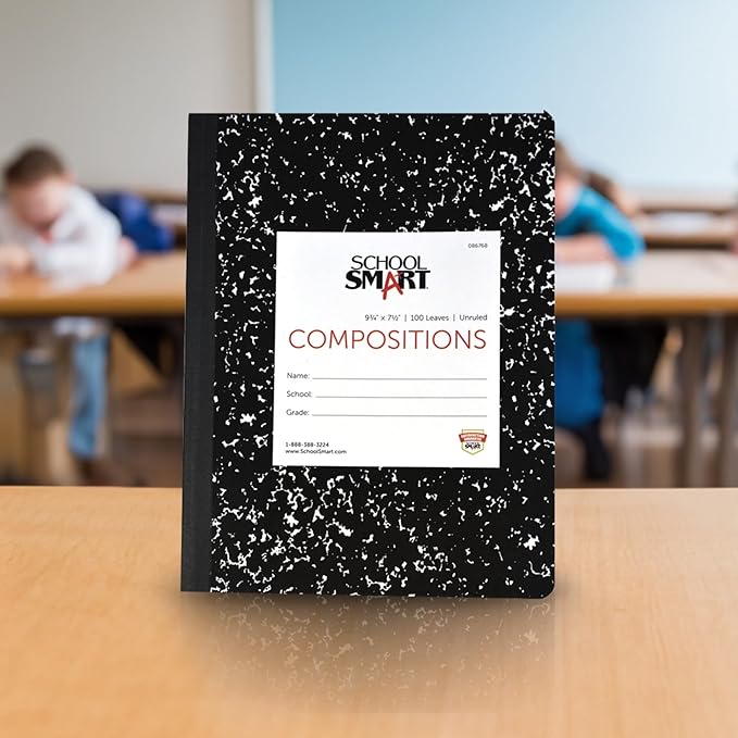 School Smart Hard Cover Composition Book, Unruled, 9-3/4 x 7-1/2 Inches, 100 Sheets (Pack of 3)