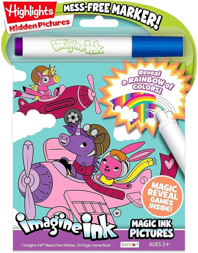 Highlights 20 Page Imagine Ink Coloring Book - Animals Highlights Imagine Ink Coloring Book with Mess-Free Marker for Kids, Boys, Girls