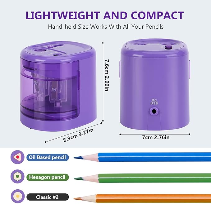 Electric Pencil Sharpener, Double Hole (Purple)