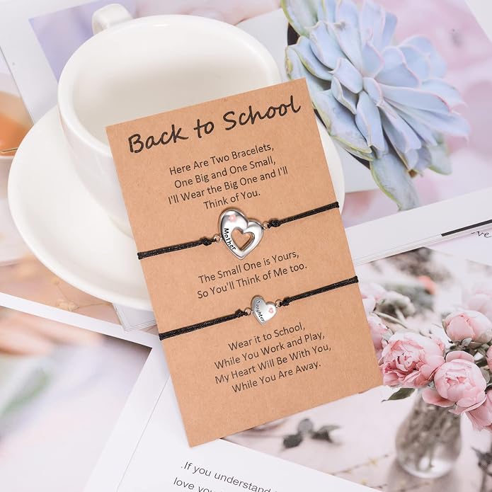 Back to School Gifts Mommy and Me Bracelet First Day of School Matching Wish Bracelets Set for Mother Daughter Son Women Teen Girls Boys Jewelry Gift