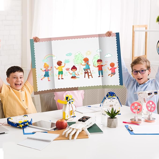 90 Pcs Science Fair Board Supplies Include 72 Trim Scalloped Bulletin Borders 18 Presentation Board Subtitles for Classroom Office Display(Morandi)