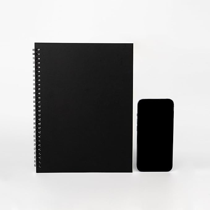 DSTELIN 10 inch x 7.5 inch, 100GSM, Blank Spiral Notebook, 2-Pack, Soft Cover, Sketch book, 120 Pages / 60 Sheets, (Black)