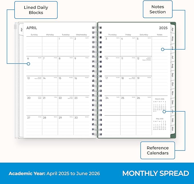 Blue Sky 2025-2026 Weekly and Monthly Academic Year 15 Month Planner Calendar, April 2025 - June 2026, 5" x 8", Flexible Cover With Zip Pouch, Wirebound, Storage Pocket, Seychelle
