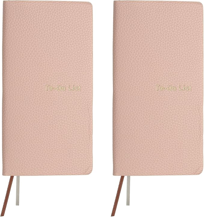 PATIKIL 2 Pcs Leather to Do List Notepads, 160 Pages 6.5 x 3.2" Leather Daily Planners to Do List Notebook for Business Personal Daily Plans Schedule Planner Office Supplies, Pink