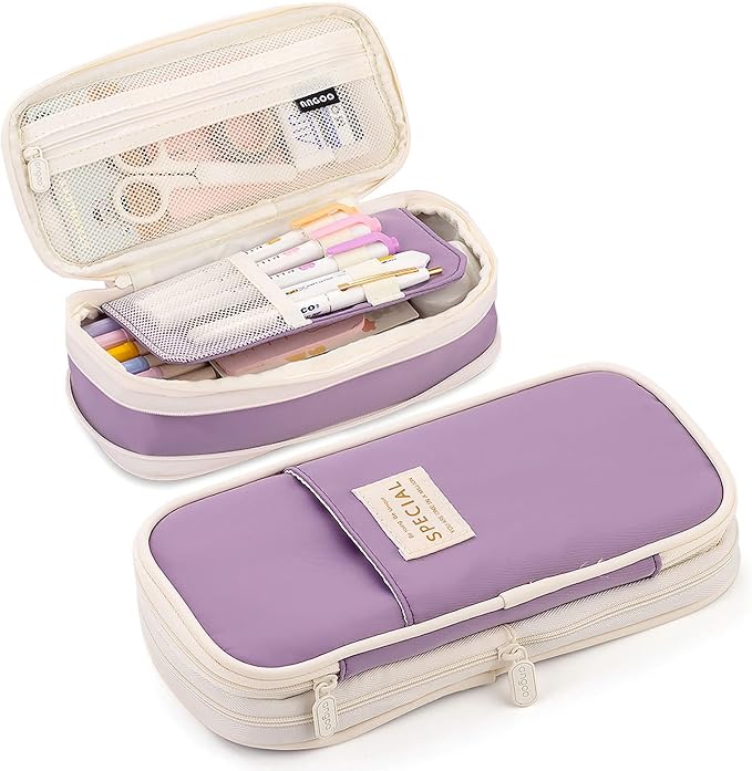 MAMUNU Expandable Pencil case with compartments, Large Capacity Pencil Cases Pencil Bag Pouch Adults, Portable Pencil Case Large School Stationery Organizer, Makeup Cosmetic Bag, Purple
