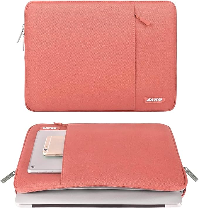 MOSISO Laptop Case 13.3 inch, 13-13.3 inch Laptop Sleeve Compatible with MacBook Air/Pro 13/Pro 14 M5 M4 M3 M2 M1, HP Dell ASUS Lenovo,Polyester Vertical Computer Sleeve Bag with Pocket, Coral