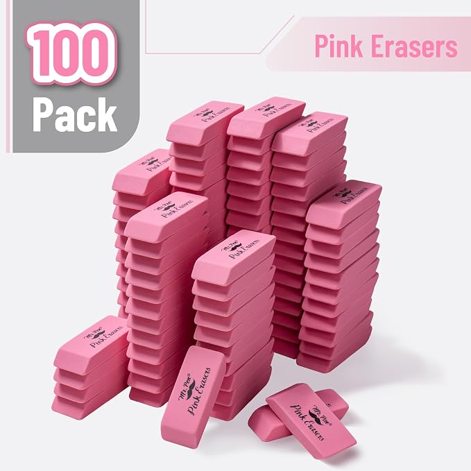 Mr. Pen- Pink Pencil Erasers Bulk, 100 Pack