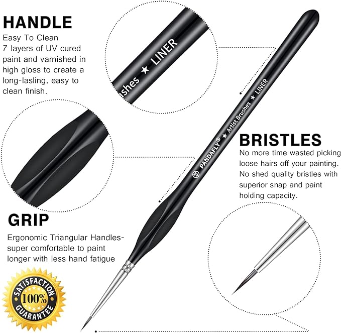 PANDAFLY Detail Paint Brushes Set, 15pcs Miniature Brushes for Fine Detailing & Art Painting - Acrylic, Oil, Watercolors & Paint by Number, Models, Face, Nail, Craft