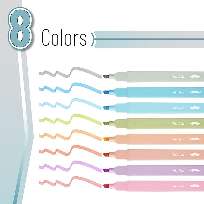 Mr. Pen- Aesthetic Highlighters No Bleed, 8 Pack, Pastel & Vintage Colors, Chisel Tip, Cute Highlighters Assorted Colors for Journaling, Highlighting, Underlining, Fast Dry, Back to School Supplies