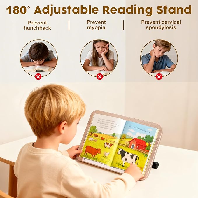 2 in 1 Dual-use Music Stand & Desktop Book Stand, Adjustable Height 16.5"-51", 100% Solid Wood Laptop Floor Stand Book Holder with Elastic Page Clips for Cookbooks, Sheet Music (White)