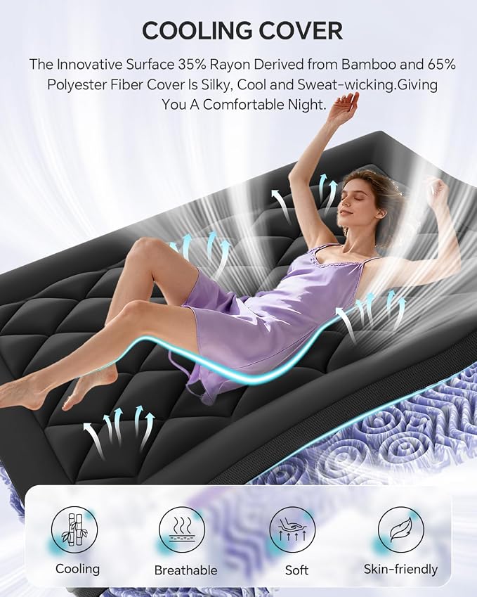 Dorm Room Essentials Dual Layer 4 Inch Memory Foam Mattress Topper Twin XL | 2 Inch Gel Memory Foam and 2 Inch Pillow Top Mattress Pad for Back to School , 7-Zone Egg Crate & 2-in-1 Design (Black-White)