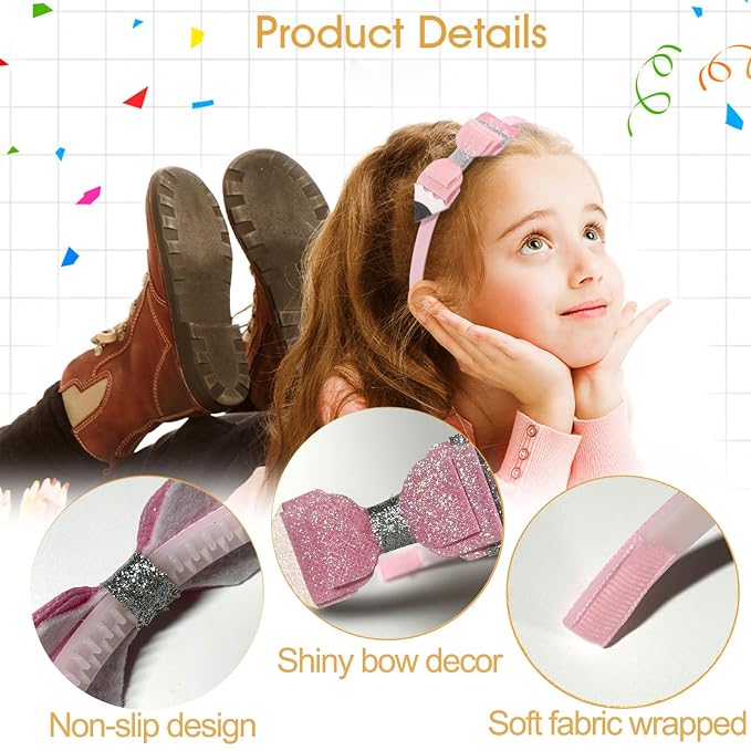 Back to School Headband Pencil Bow Hair Band Sparkly Pink Glitter Headbands Cute Preppy Hair Accessories for Student Teacher Gifts, School Classroom Party Supplies