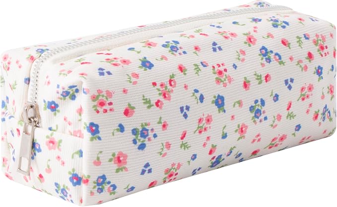 Corduroy Pencil Case for Girls Kids Large Capacity Aesthetic Pen Pouch Makeup Bag Cosmetic Organizer Cute Stationery Storage Bag for School Office Travel Minimalist Pencil Box (Floral-G)