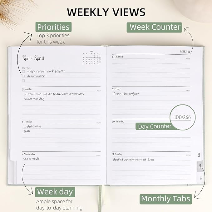 2026-2027 Planner - Weekly and Monthly Planner, July 2026 - June 2027, Linen Hardcover, 2026-2027 Calendar Planner Book with Tabs, Aesthetic, Perfect for Office Home School Supplies (Green, A5 (Jul 2026-Jun 2027))