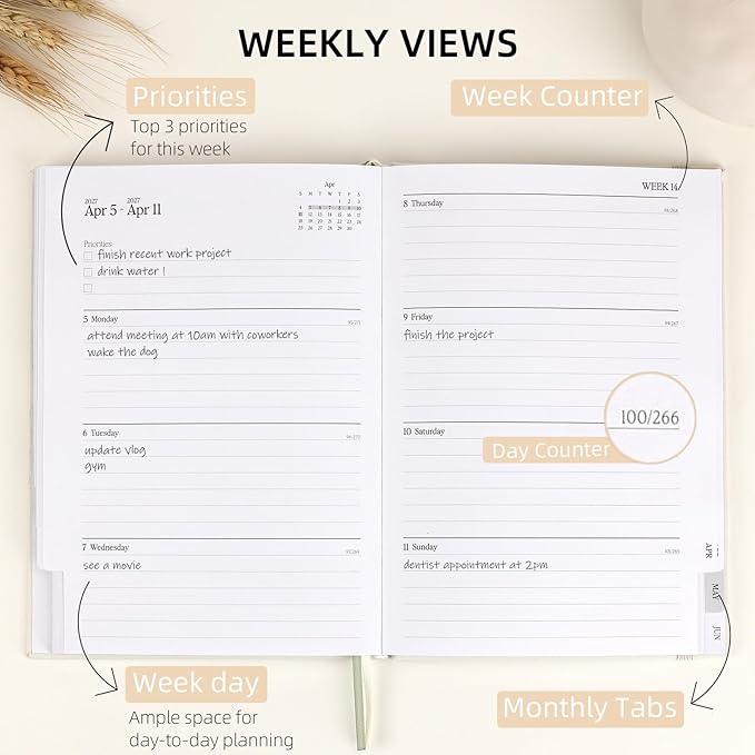 2026-2027 Planner - Weekly and Monthly Planner, July 2026 - June 2027, Linen Hardcover, 2026-2027 Calendar Planner Book with Tabs, Aesthetic, Perfect for Office Home School Supplies (Beige, A5 (Jul 2026-Jun 2027))