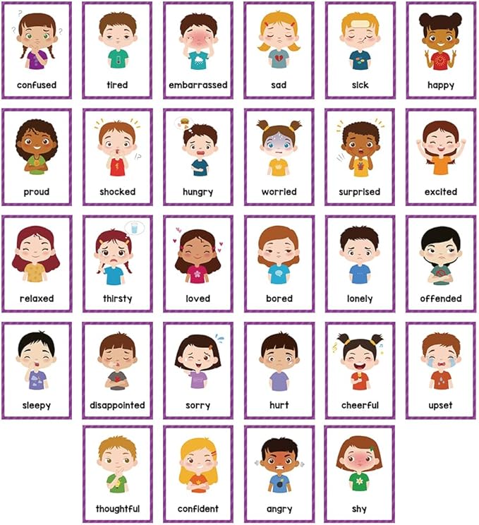 Lachilly Emotions Learning Flashcards, High Frequency Words, Beginning Reading, Kindergarten to 1st Grade, ESL Teaching Materials, Autism Learning Materials, Vocabulary Building, 15 Cards, 28 Words