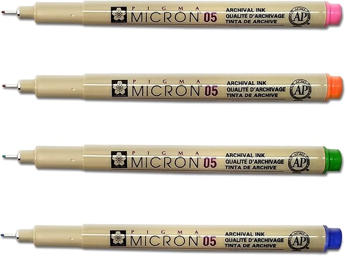 G.T. Luscombe Company, Inc. Pigma Micron 05 Medium Point Bible Note Pen Kit | No Bleed Pigmented Ink | Bible Safe | No Smearing or Fading Artist Pens | Pink, Blue, Green, Orange (Set of 4)