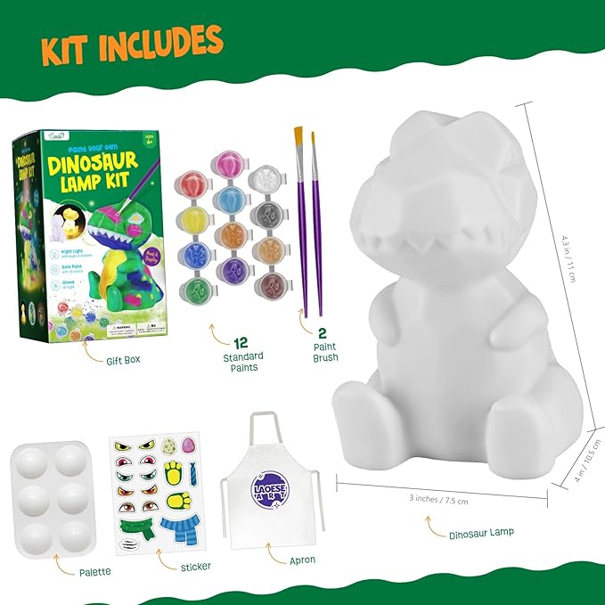LAOESE Paint Your Own Dinosaur Lamp Kit, Art Supplies Kids Paint Set, Arts and Crafts for Kids Ages 8-12, Dinosaur Toys Girls Boys Birthday Gifts for Kids Ages 3 4 5 6 7 8 9 10 11 12+