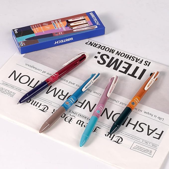 WRITECH Retractable Gel Ink Pens: Multi Colored 0.5mm Fine Point 2 in 1 Colorful Click Pen Assorted Color 4ct No Smear & Bleed for Smooth Writing Journaling Drawing Notetaking