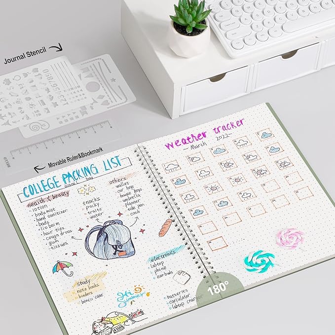 AHGXG Dotted Journal - Dot Grid Spiral Notebook 8.5" x 11", A4 Large Dotted Notebook, 100 GSM Thick Paper, Waterproof Plastic Cover Journals for Journaling, Sketching, Light Green