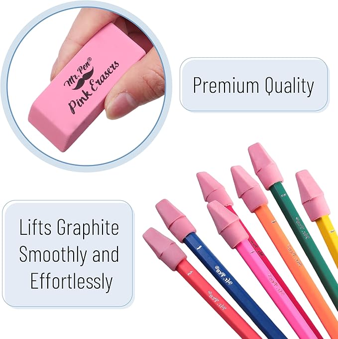 Mr. Pen- School Eraser Combination Set, 66 Pack, Pink, Latex Free Erasers for School, Office, Art Sketching, Homework, Exams, Clean Smudge-Free Correction