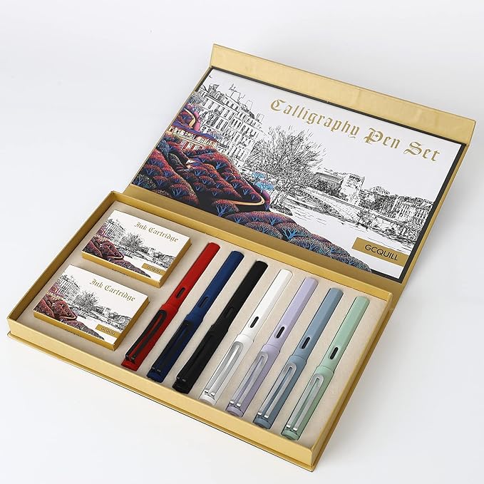 Calligraphy Fountain Pen Set- 7 with Different Nibs and 40 Ink Cartridges for Beginners- MU-09