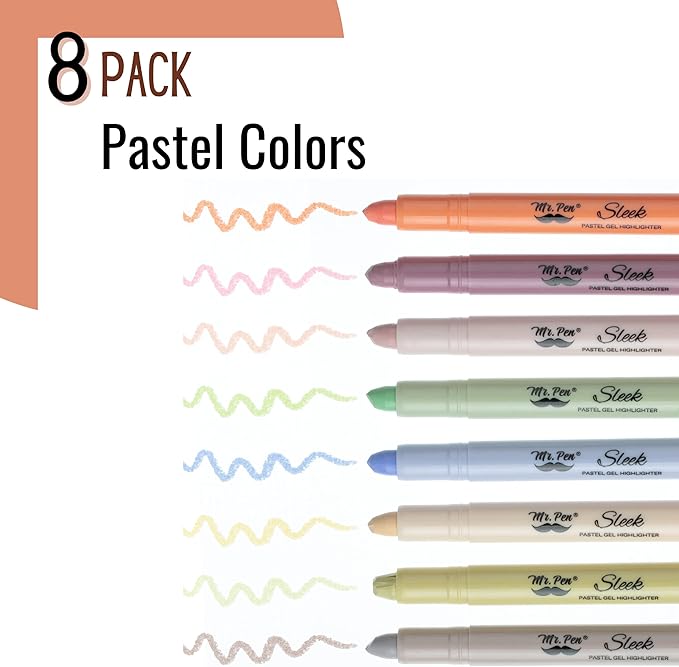 Mr. Pen- No Bleed Gel Highlighters, Pastel Colors, 8 Pack, Bible Highlighters and Pens No Bleed, Bible Markers for Study, Journaling, School Supplies and Accessories