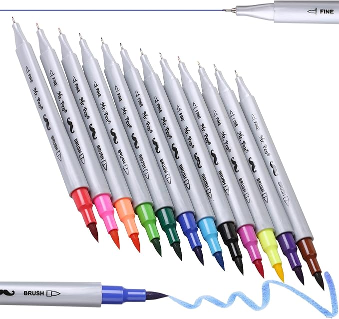 Mr. Pen- Dual Tip Brush Pens, 12 Colors, Art Markers for Coloring