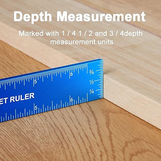 TOURACE Aluminum Woodworking Rulers with Slide Stop (3 Pcs) Precision Pocket Ruler Metal T Track Ruler, Square Ruler Inch and Metric Marking Measuring Scribing Ruler