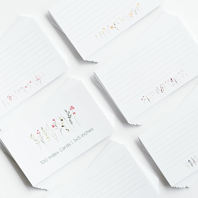 Wild Flower Index Cards by Pure Print and Design | Floral Flash Cards Perfect For Study Sessions & Learning | 100 Cards of Premium Quality with 5 Different Designs | Wild Flower | 3x5 inches