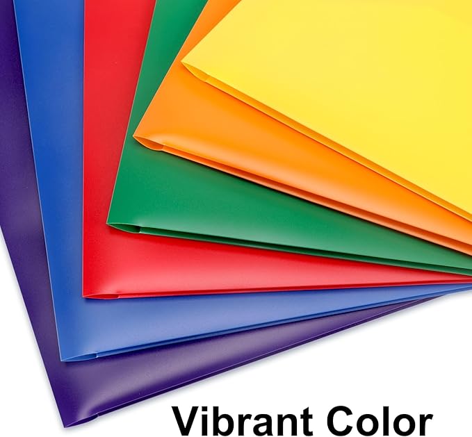 ViVin 6-Pack Plastic Folders with Pockets, Poly Folder with 2 Pockets, Assorted Folders Hold US Letter Size Paper for School/Office/Home