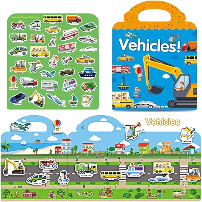 Reusable Sticker Books for Kids, 4 Sets Travel Removable Toddler Sticker Books for 3 4 5 Year Old Girls Boys - Vehicle, Space,Dinosaur & Zoo Animal