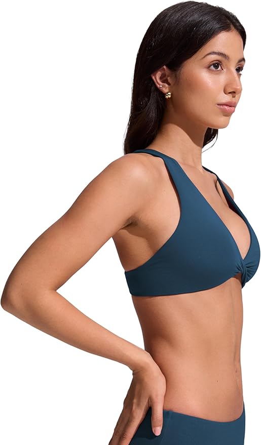 CRZ YOGA Twist Front Bikini Tops for Women - Padded V Neck Criss Cross Back Triangle Sexy Swim Bathing Suit