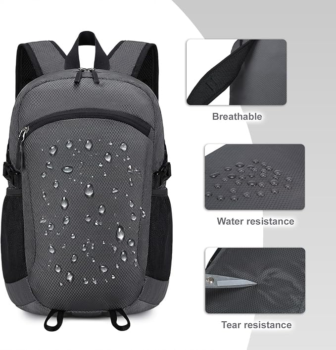Lightweight Hiking Backpack 18L Packable Foldable Small Daypack Collapsible Travel Bag Water-Resistant for Women Men (Gray)