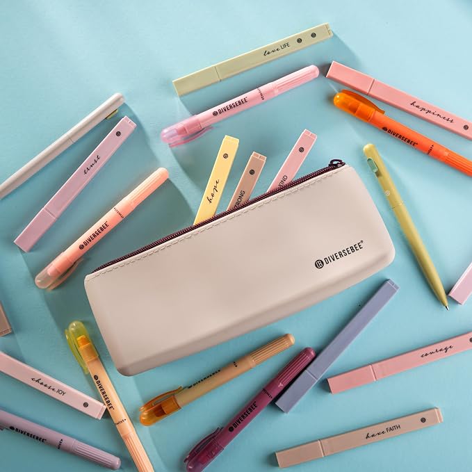 DIVERSEBEE Soft Silicone Pencil Case, Pencil Pouch with Zipper (Sand) | Aesthetic Pen Bag for School, Bible Study Journaling Supplies and Accessories, Cute Pencil Organizer