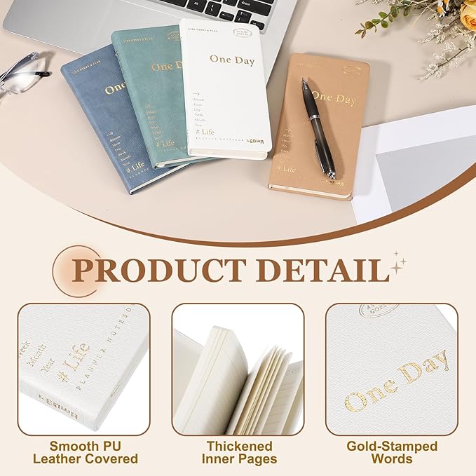 PATIKIL Planner Notebook, 7 x 3.8" 96 Sheets Undated Daily Planner Pocket to Do List Daily Weekly Goals Notebook for Office Home Study Work Time Management Habit Tracker, White