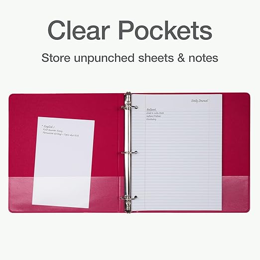 Cardinal 3 Ring Binders, Binders for School and Office, Durable 1 Inch, Round Rings, Holds 225 Sheets, ClearVue Presentation View, Non-Stick, Assorted Colors, 4 Pack (1017672)
