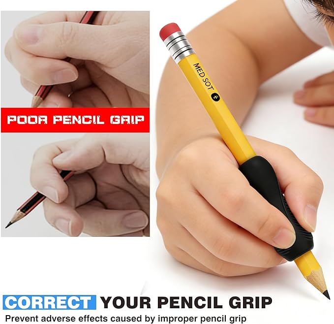 6 Pack Ergonomic Pencil Grips,Triangular Design with Finger Grooves for Children &Arthritis,Soft Non-Slip Silicone,Corrects Grip Position for Writing and Drawing,Left & Right Handed,Black