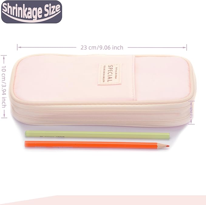 Large Capacity Canvas Pencil Case Organizer Holder Pouch Bag with Zipper Compartments, Pen Cases for Women Girls School Adults (Pink)