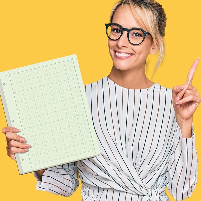 Yaridar (3-Pack) Engineering Notebooks - 150 Sheets/300 Pages Graph Paper, 5 x 5 Graph Rule on Back, 3-Hole Engineering Computation Pad, 100 Gsm Green Tint Paper, 8-1/2" x 11"