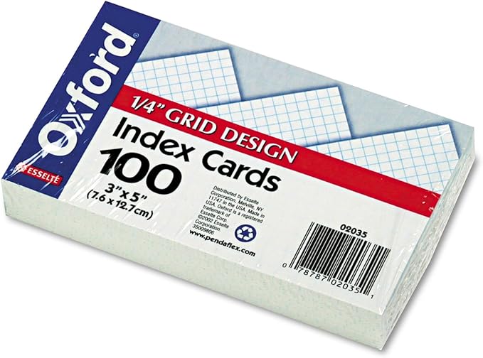 Oxford Grid Design Index Cards, 3 x 5 Inches, White, 100 per pack (02035EE)