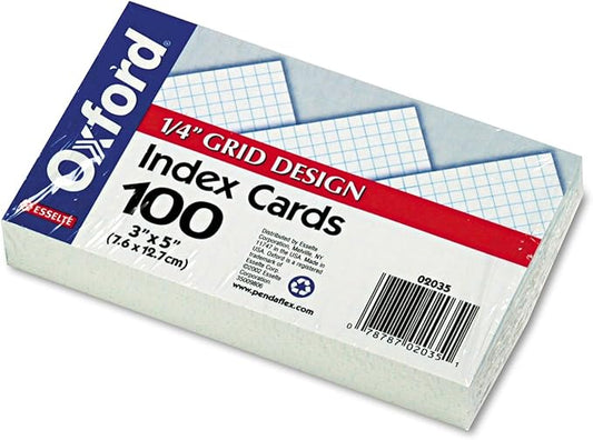 Oxford Grid Design Index Cards, 3 x 5 Inches, White, 100 per pack (02035EE)
