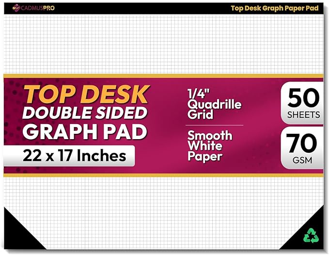 Top Desk Graph Paper Pad 22x17 Inch, 50 Sheets, Double-Sided 70 GSM Large Quadrille Grid Paper for Drafting, Design, Art and Academic Use