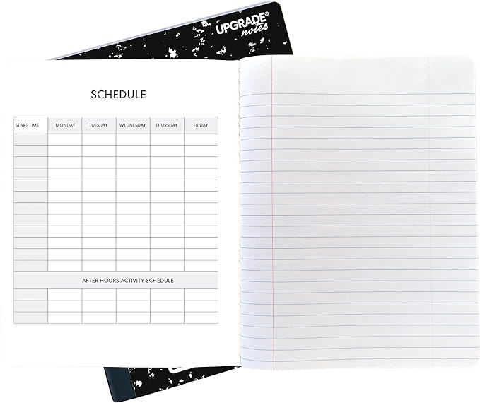 Composition Notebook, Wide-Ruled Paper, Resists Ink Bleed-Through, 100 Sheets, Size 9.75” x 7.5”. Marble Black, 4-pack