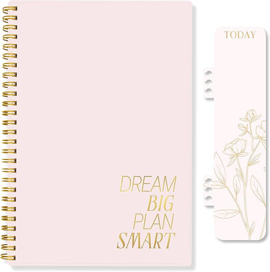 Decorably 168 Pages Undated Daily Notebook for Work with Hourly Schedule - 6.3x9.3in Gold Spring-Bound, with Top Priorities, to-dos, Notes, Ideas & Inspirational Quotes - Home, School, Office